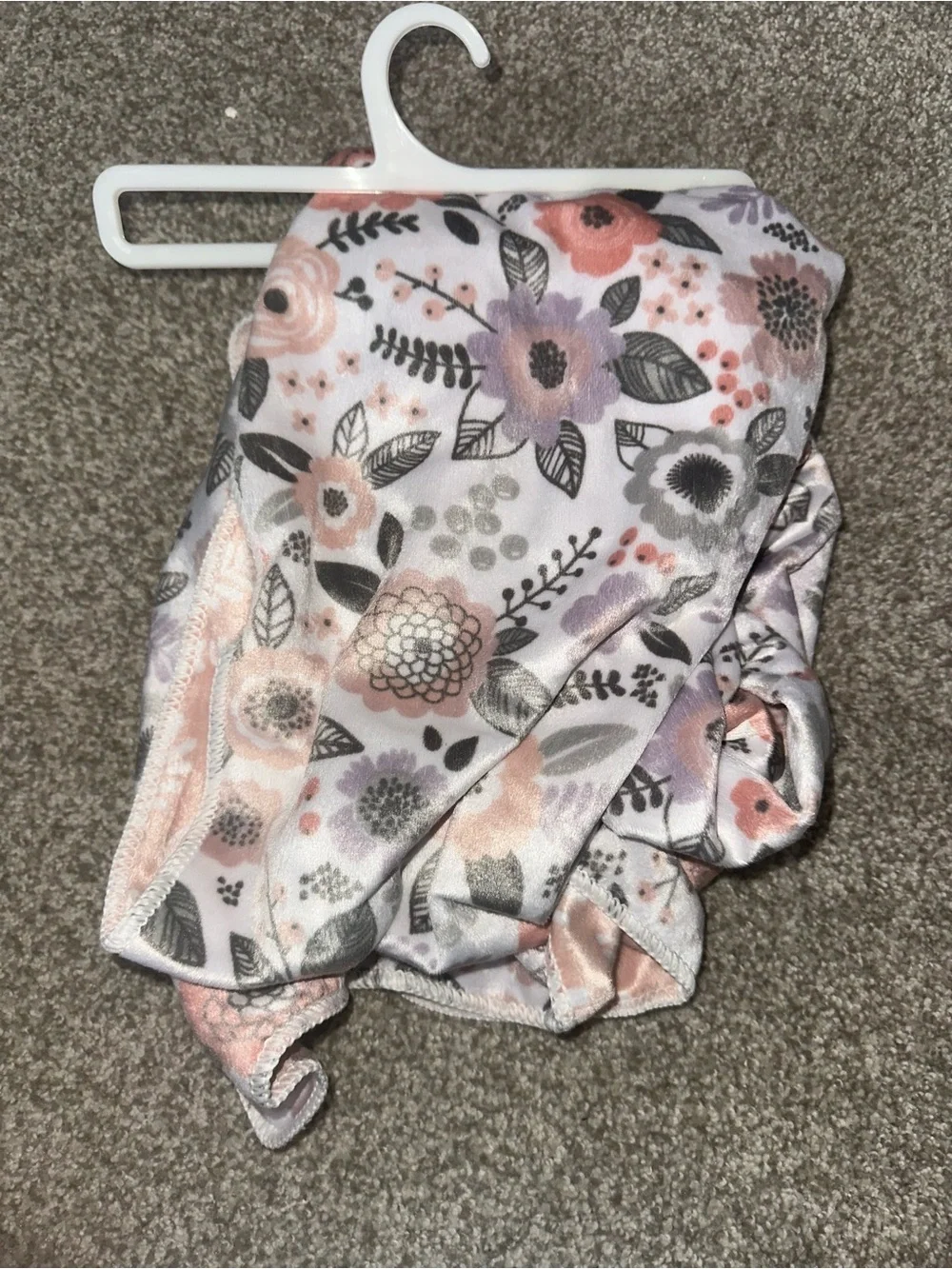 Floral Plush Throw Blanket in Pink, Lavender & Gray